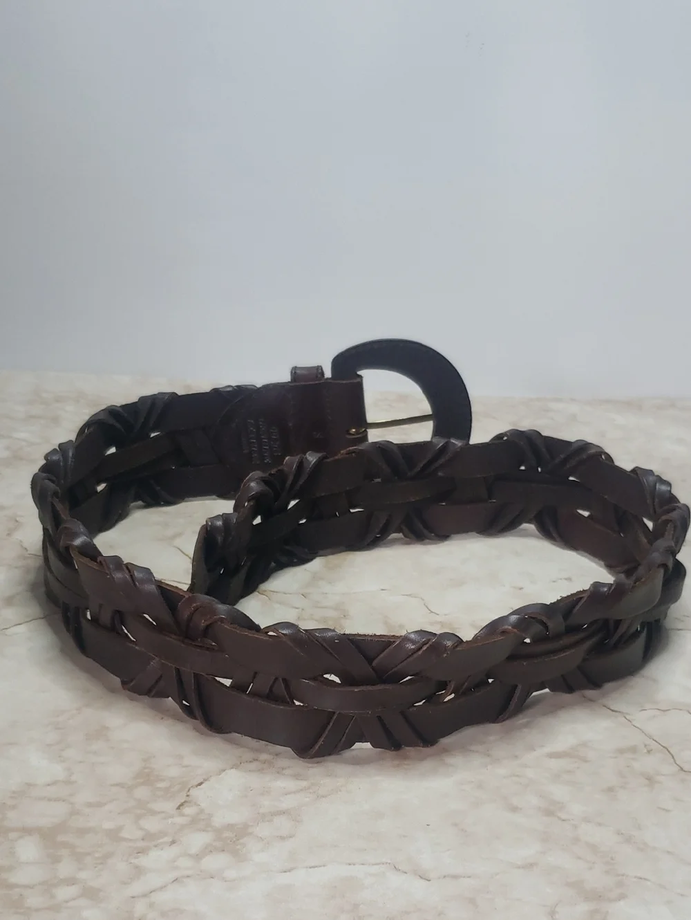Braided Men's Leather Belt - Dark Brown S